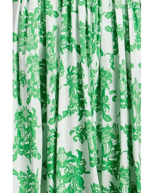 Emilia Wickstead Green Eglantine Pleated Printed Cotton-Poplin Midi Dress