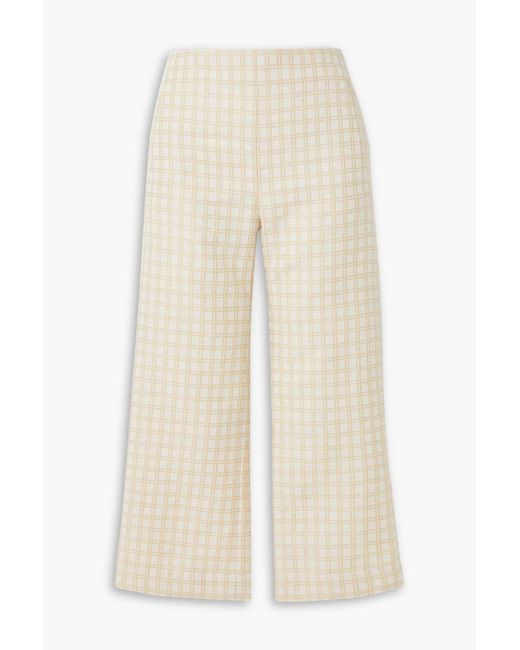 Lisa Marie Fernandez Natural Cropped hose mit geradem bein aus bouclé-jacquard aus einer baumwollmischung mit karomuster