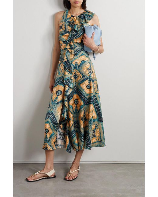 Ulla Johnson Green Othella Ruffled Printed Silk-twill Maxi Dress