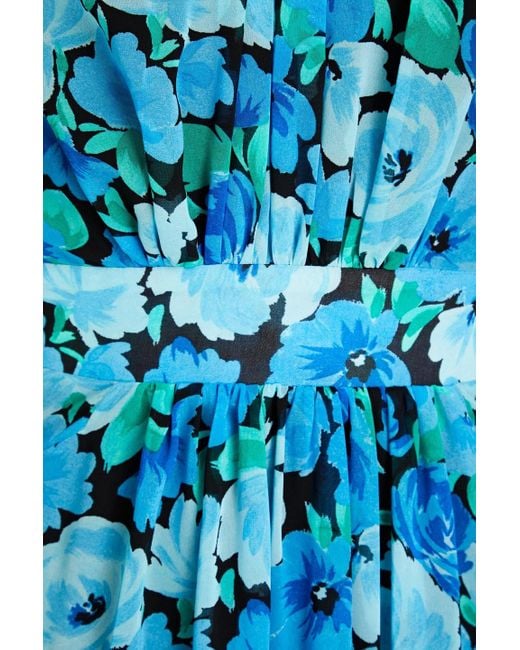 ROTATE BIRGER CHRISTENSEN Blue Shirred Floral-print Chiffon Midi Dress