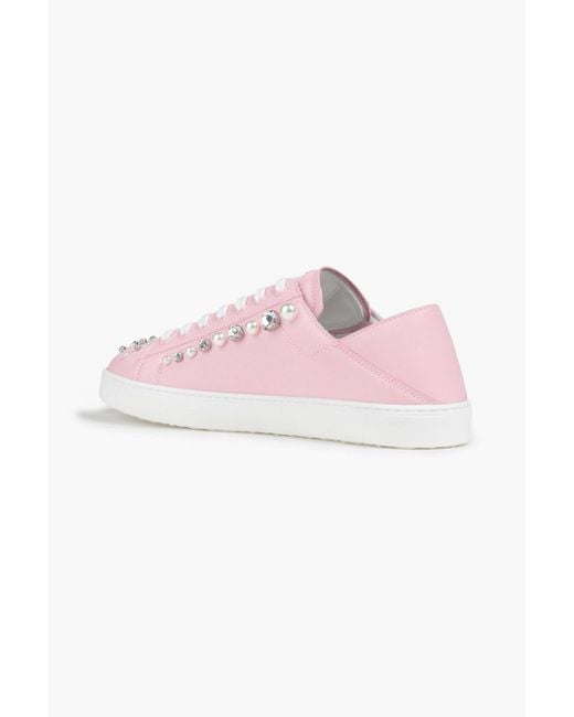 Stuart Weitzman Pink Goldie Embellished Leather Sneakers