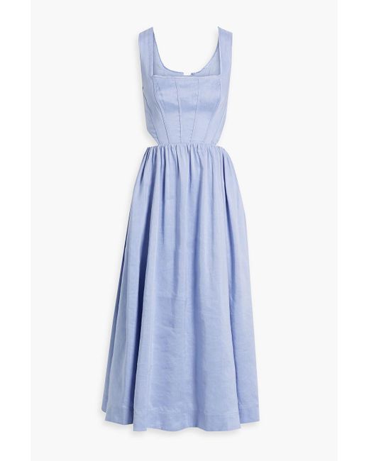 Aje. Blue Virginie Cutout Linen-blend Midi Dress