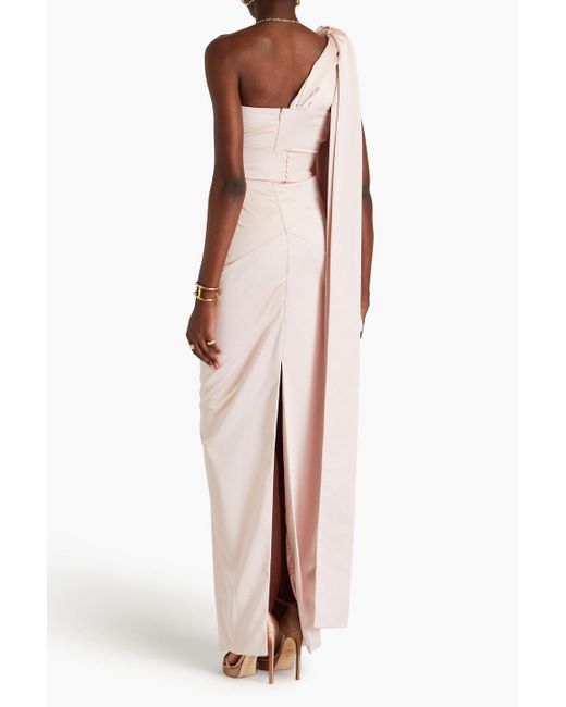 Rhea Costa Pink One-shoulder Draped Satin Gown