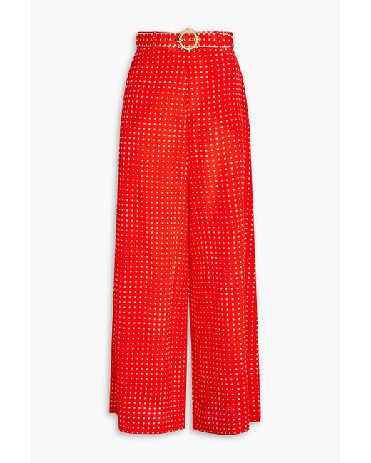 Zimmermann Red Belted Polka-dot Silk Crepe De Chine Wide-leg Pants
