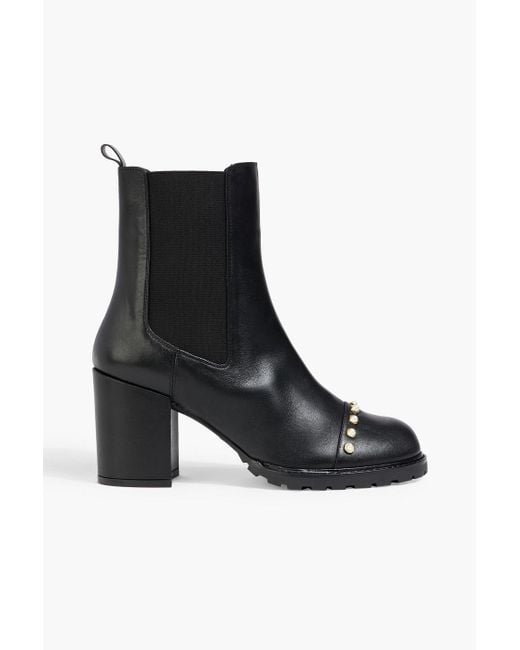 Stuart Weitzman Black All Pearls Embellished Leather Chelsea Boots