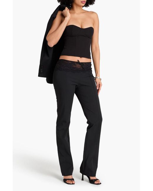 Blumarine Black Lace-trimmed Twill Straight-leg Pants