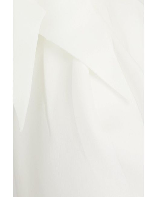 Badgley Mischka White One-shoulder Floral-appliquéd Scuba Gown