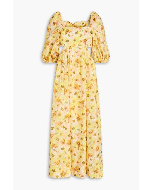 Zimmermann Metallic Open-back Floral-print Linen Midi Dress