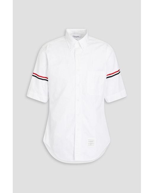 Thom Browne White Striped Grosgrain-trimmed Cotton-poplin Shirt for men