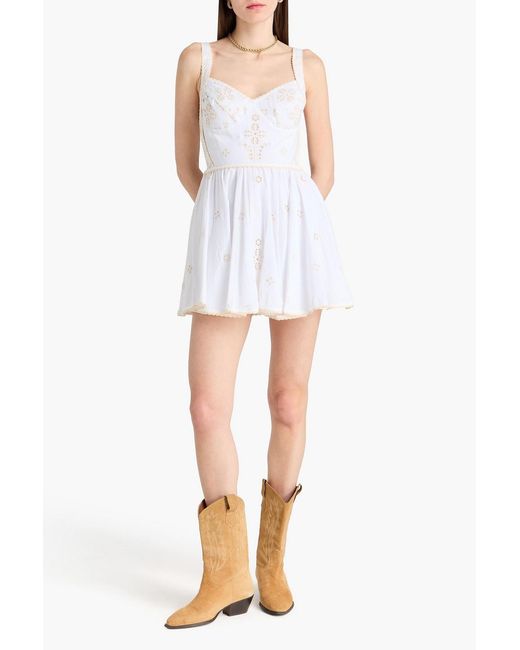 Charo Ruiz White Zinca Embroidered Cotton-Blend Mini Dress