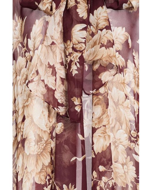 Dolce & Gabbana Pink Floral-Print Silk-Voile Blouse