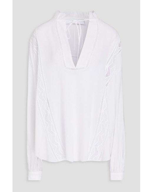 IRO White Lace-trimmed Crepe Blouse
