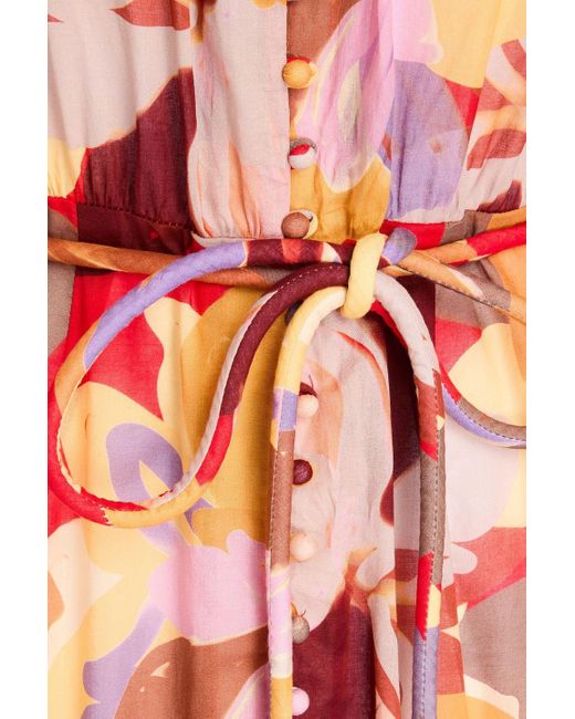 Rebecca Vallance Red Schulterfreies maxikleid aus baumwoll-voile mit print
