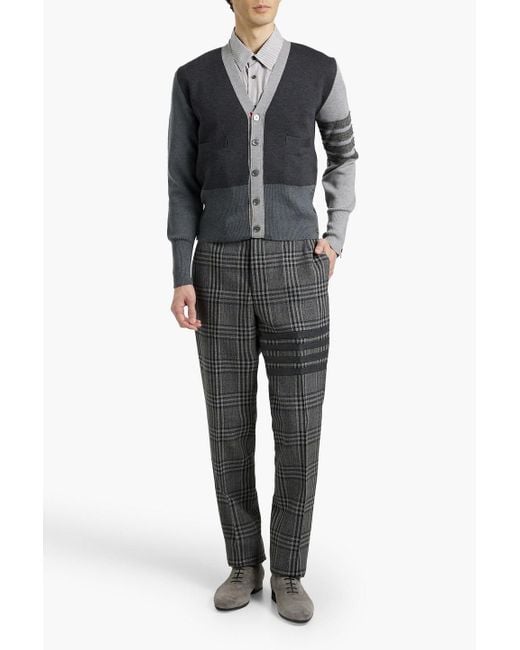 Thom Browne Black Tweed-Trimmed Striped Wool Cardigan for men