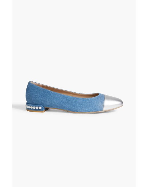 Stuart Weitzman Blue Pearl Embellished Denim Flats
