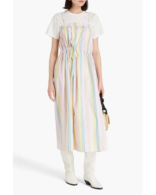 Ganni White Striped Cotton-poplin Midi Dress