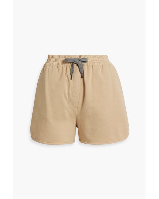 Brunello Cucinelli Natural Bead-embellished French Cotton-terry Shorts