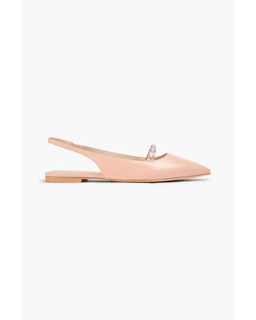 Stuart Weitzman Pink Faux Pearl-Embellished Leather Slingback Point-Toe Flats