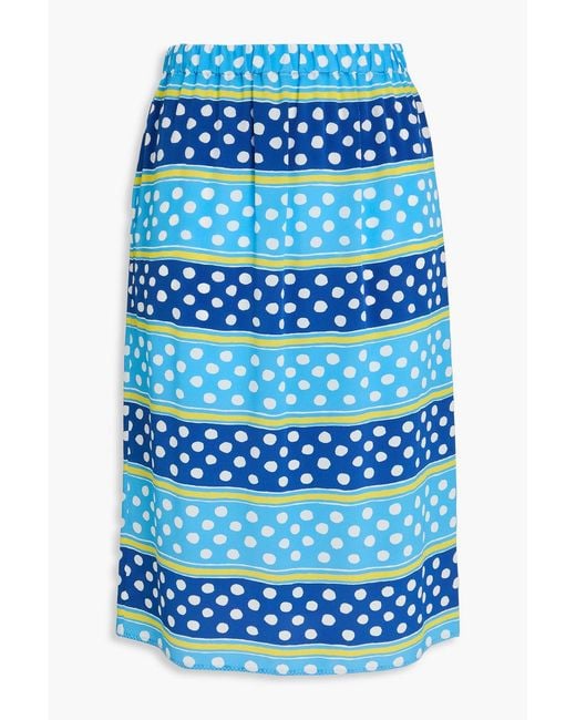 Marni Blue Printed Silk Crepe De Chine Pencil Skirt