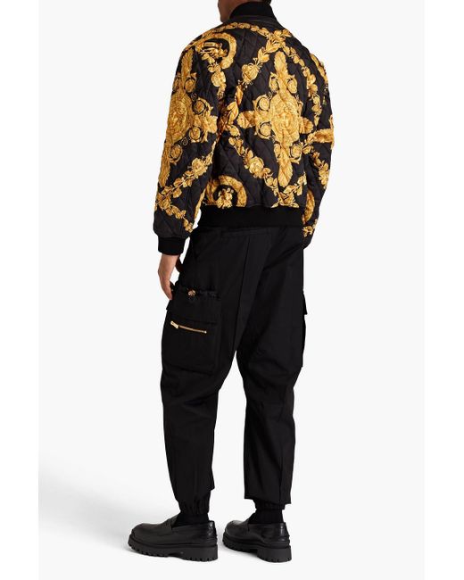 Versace Black Quilted Printed Satin-twill Bomber Jacket for men