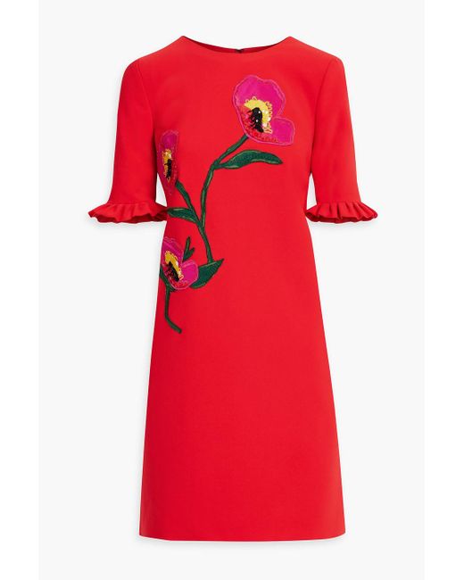 Carolina Herrera Red Ruffled Embellished Crepe Mini Dress