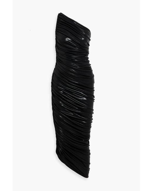 Norma Kamali Diana One-Shoulder Ruched Lam Gown in Black | Lyst UK