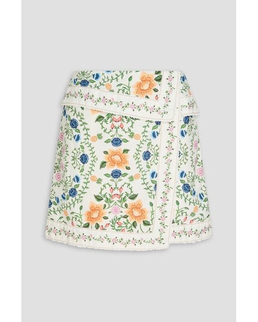 Farm Rio Gray Wrap-effect Floral-print Cotton-twill Mini Skirt