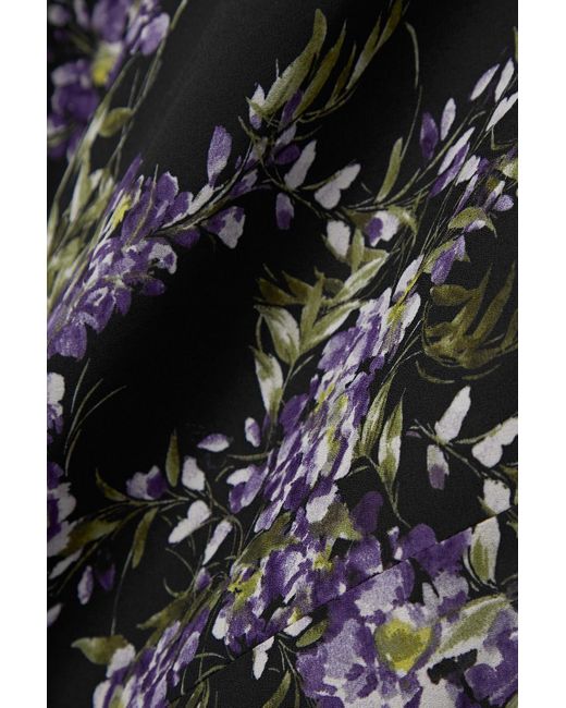 Norma Kamali Black Draped Floral-print Chiffon Gown