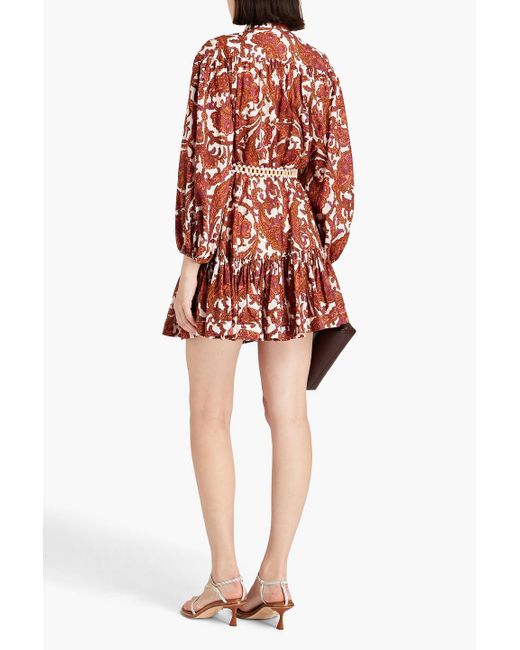 Zimmermann Red Minikleid aus baumwolle mit paisley-print und gürtel
