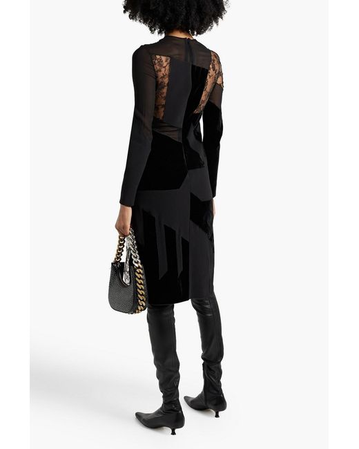Stella McCartney Black Silk-blend Crepe, Lace And Velvet Dress
