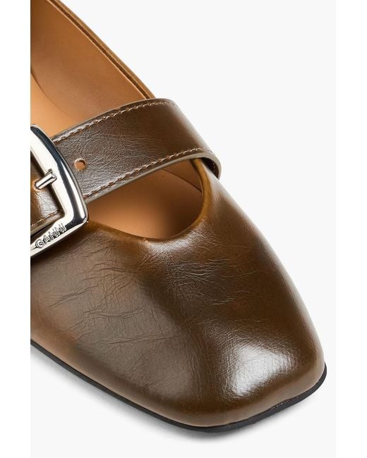 Ganni Green Buckled Collapsible-heel Ballet Flats