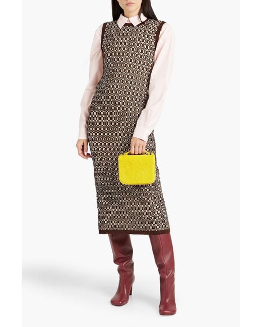 Marni Brown Jacquard-knit Wool-blend Midi Dress