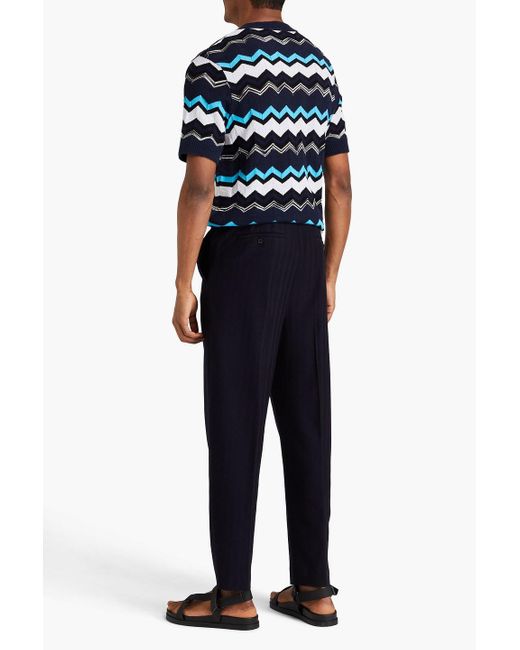 Missoni Blue Crochet-knit Cotton-blend Trousers for men