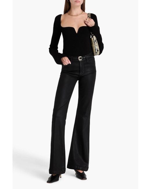 PAIGE Black Genevieve Coated High-rise Flared Jeans