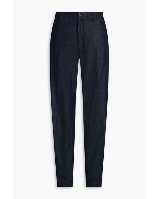 Canali Blue Tapered Cotton And Linen-blend Chambray Pants for men