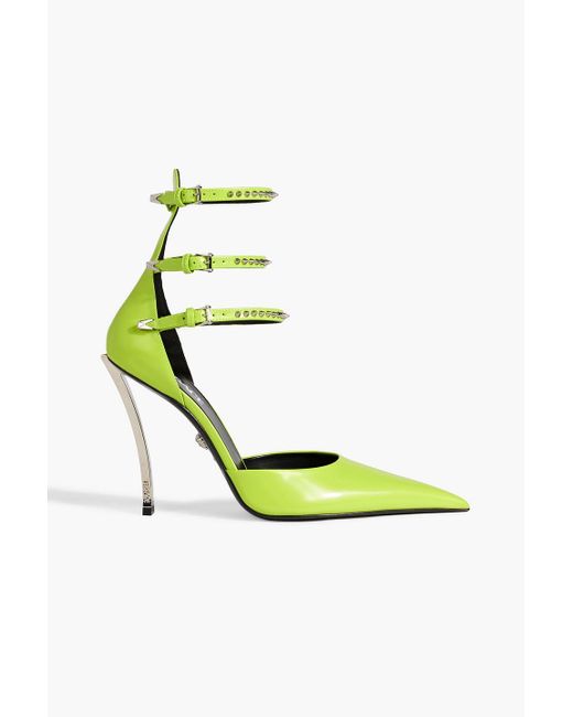 Versace Green Pin-point Studded Neon Leather Pumps