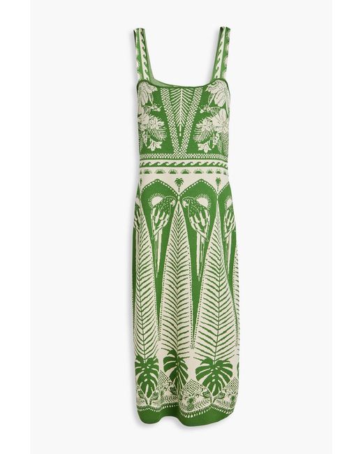 Farm Rio Green Jacquard-Knit Midi Dress