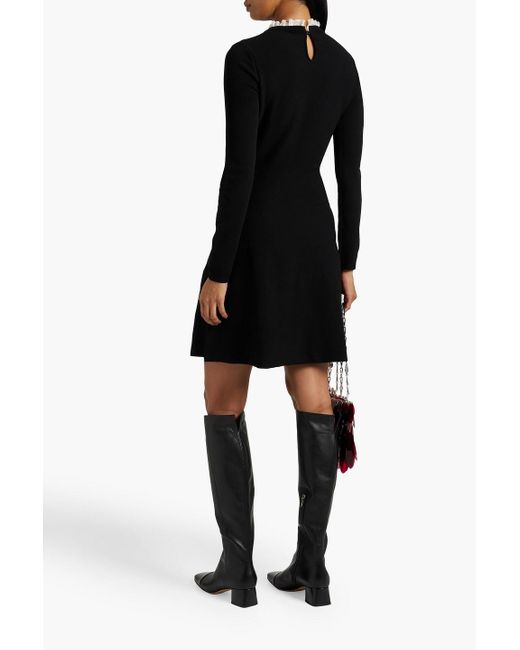 RED Valentino Black Point D'esprit-trimmed Embroidered Stretch-knit Mini Dress