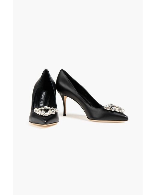 Sergio Rossi Black Embellished Leather Pumps