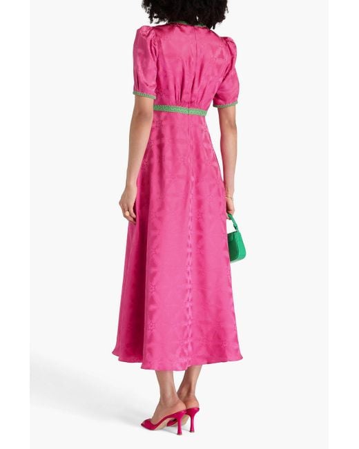 Saloni Pink Tabitha Silk-Jacquard Maxi Dress