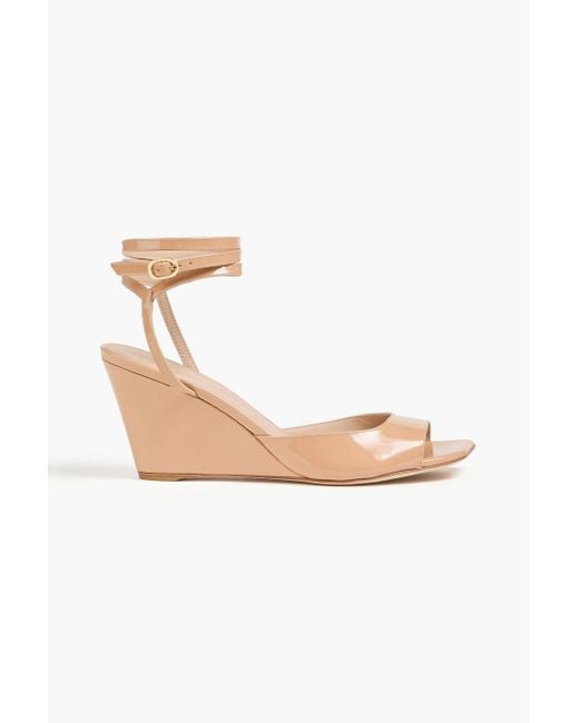 Stuart Weitzman White Tia 85 Patent-Leather Wedge Sandals