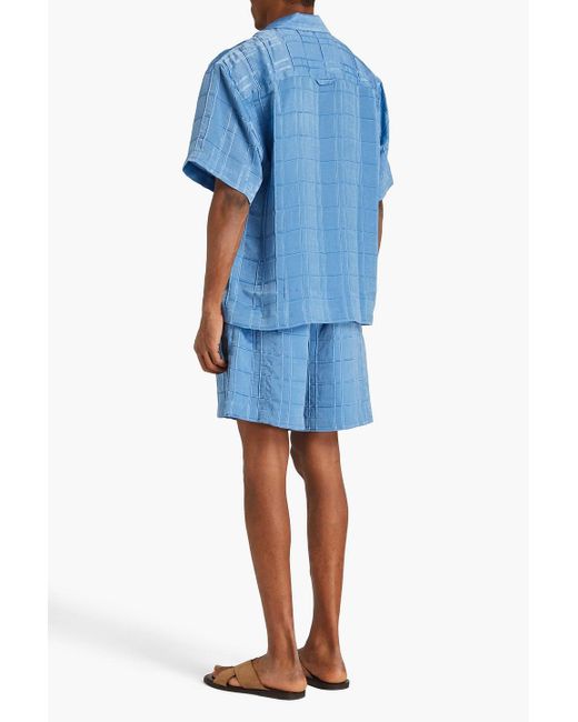 Jacquemus Blue Jean Checked Washed-satin Shirt for men