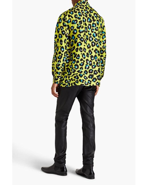 Versace Hemd aus seiden-twill mit leopardenprint in Yellow für Herren