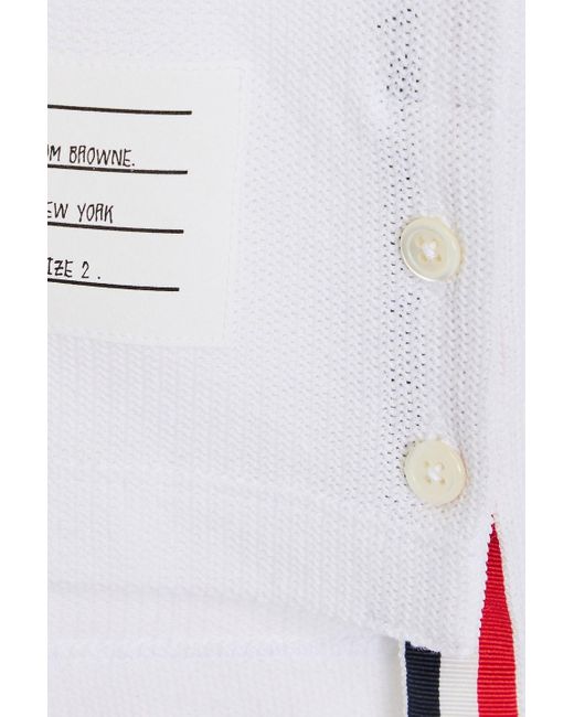 Thom Browne White Striped Cotton Polo Shirt for men