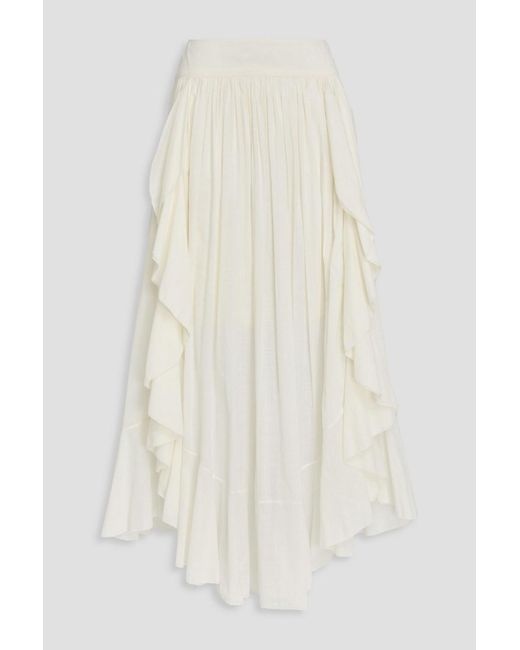 Zimmermann White Ruffled Cotton Maxi Skirt