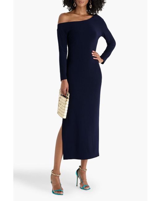 Norma Kamali Blue Off-The-Shoulder Stretch-Jersey Midi Dress