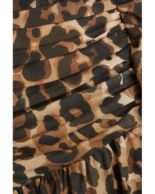 Claudie Pierlot Natural Minirock aus baumwollmusselin mit leopardenprint und raffungen