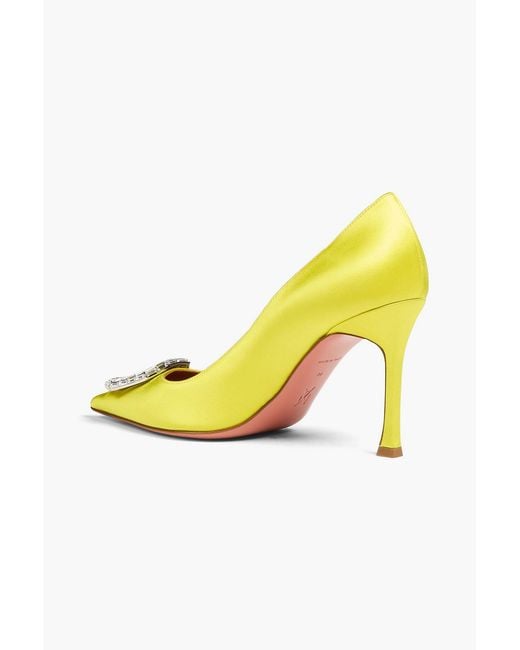 AMINA MUADDI Yellow Camelia Crystal-embellished Satin Pumps