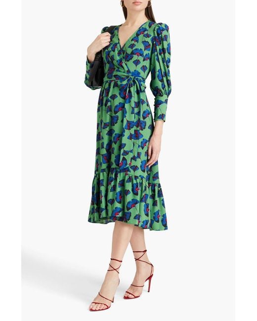 Diane von Furstenberg Green Blade midi-wickelkleid aus crêpe mit floralem print und raffung