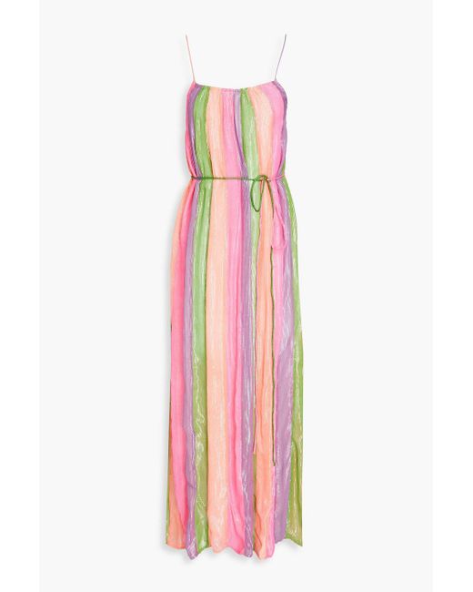 Sundress Pink Vanille Metallic Striped Georgette Maxi Dress